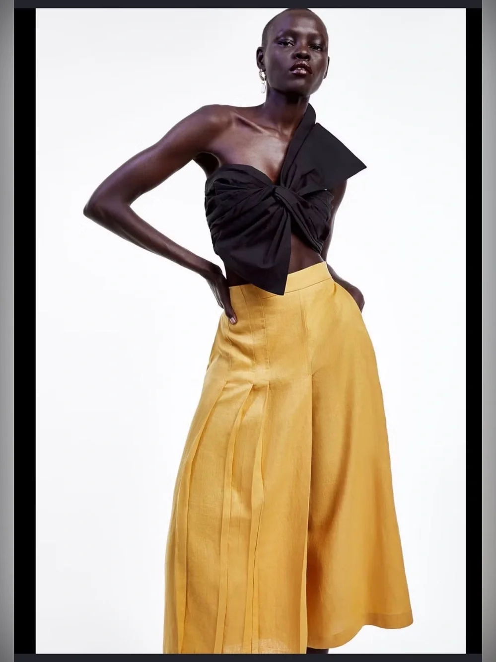 Zara 100% Linen Yellow Pleated Culottes Wide Leg , Small